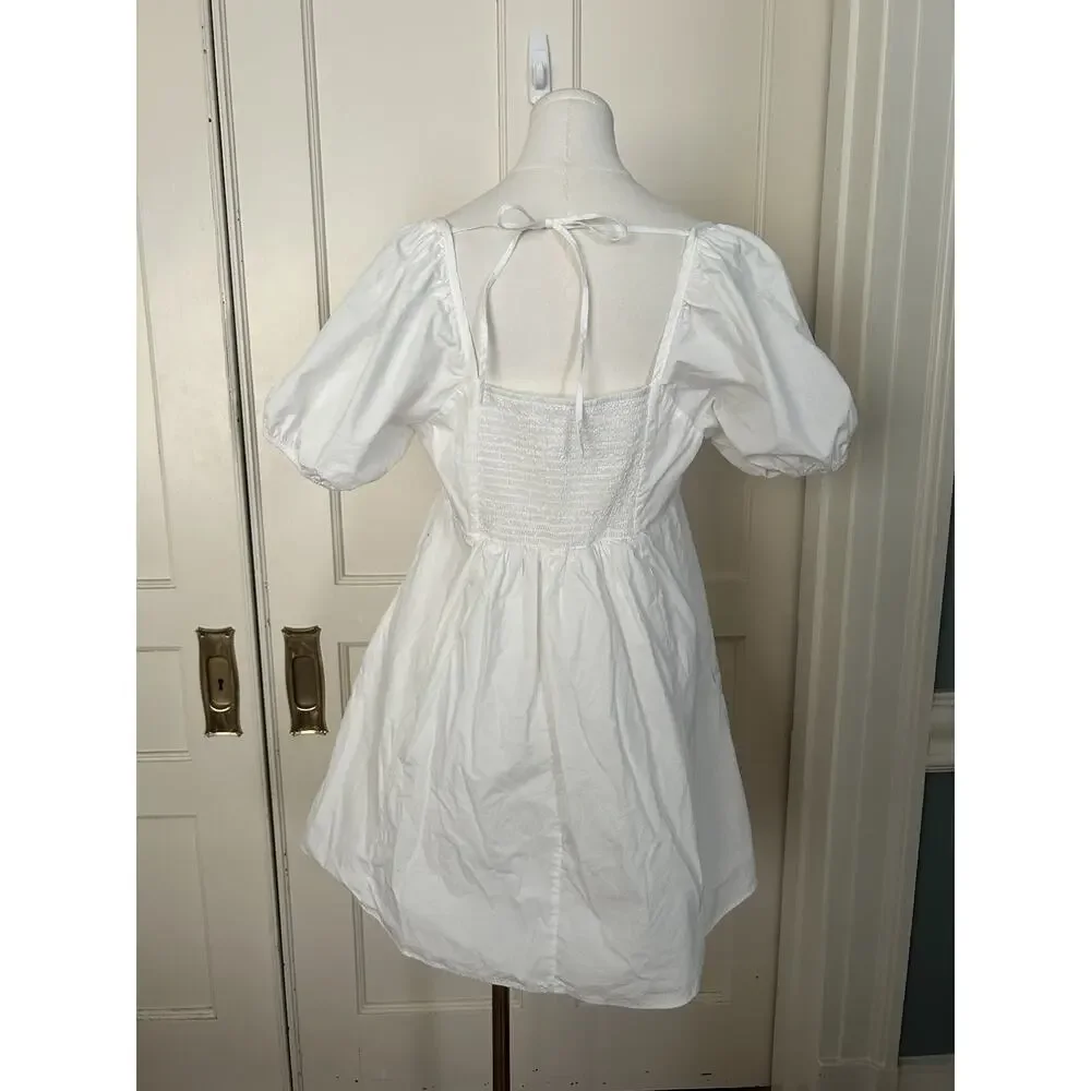 Draper James Baby Doll Mini Dress Womens Size Large White Coquette Beachy - Picture 2 of 8